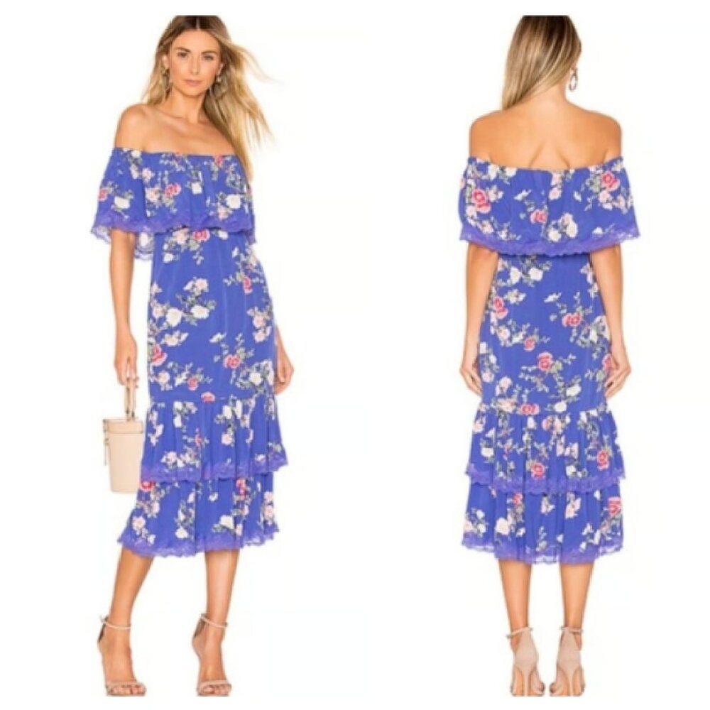 LOVERS + FRIENDS Elouise Tiered Midi Dress Off Shoulder Maxi Dress